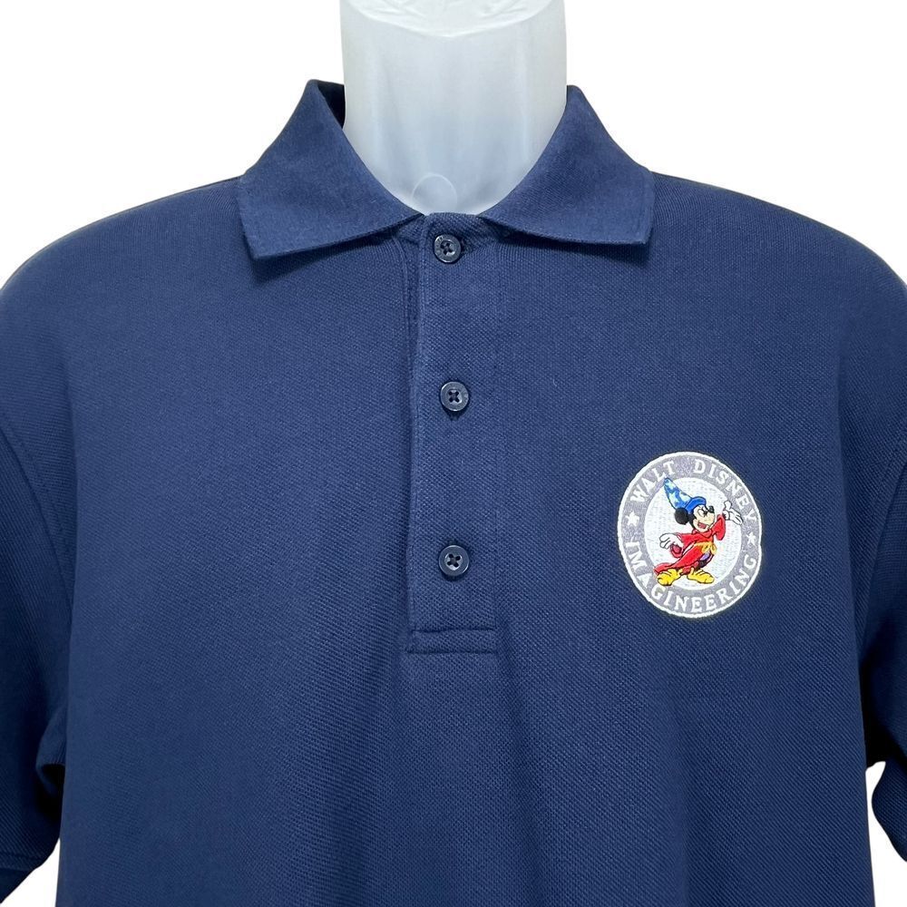 Disney Park Eddie Bauer Men's Medium Blue 100% Cotton Pique Polo Shirt WDI Patch - Picture 2 of 11